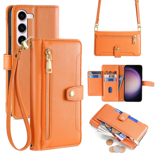 Samsung Galaxy S24+ 5G Sheep Texture Cross-body Zipper Wallet Leather Phone Case - Orange