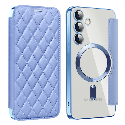 Samsung Galaxy S24+ 5G Shield Magsafe RFID Anti-theft Rhombus Leather Phone Case - Blue