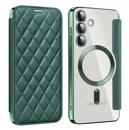 Samsung Galaxy S24+ 5G Shield Magsafe RFID Anti-theft Rhombus Leather Phone Case - Green