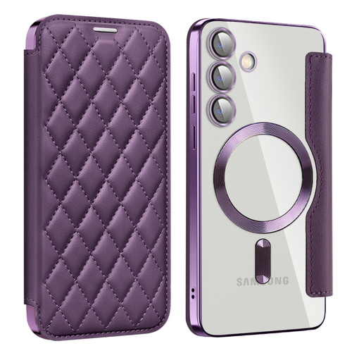 Samsung Galaxy S24+ 5G Shield Magsafe RFID Anti-theft Rhombus Leather Phone Case - Purple