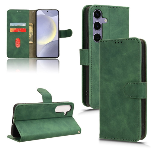 Samsung Galaxy S24+ 5G Skin Feel Magnetic Flip Leather Phone Case - Green