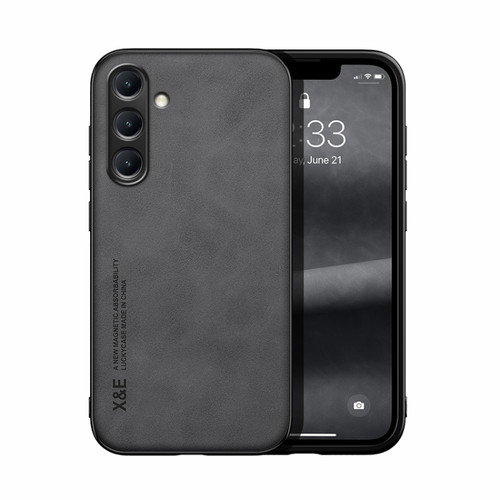 Samsung Galaxy S24+ 5G Skin Feel Magnetic Leather Back Phone Case - Dark Grey