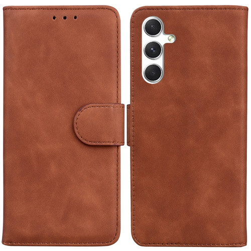 Samsung Galaxy S24+ 5G Skin Feel Pure Color Flip Leather Phone Case - Brown