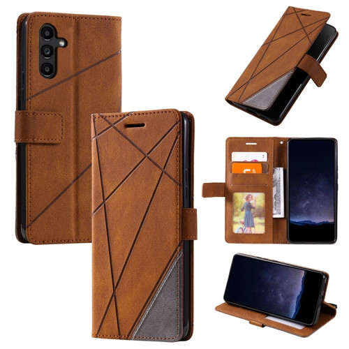 Samsung Galaxy S24+ 5G Skin Feel Splicing Horizontal Flip Leather Phone Case - Brown