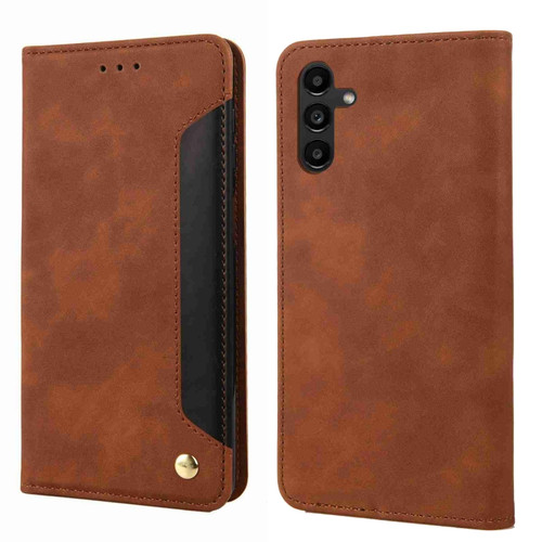Samsung Galaxy S24+ 5G Skin Feel Splicing Leather Phone Case - Brown