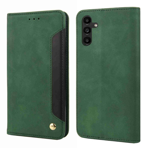 Samsung Galaxy S24+ 5G Skin Feel Splicing Leather Phone Case - Green