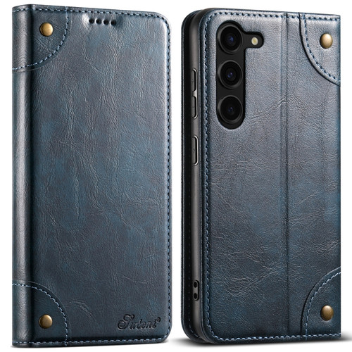 Samsung Galaxy S24+ 5G Suteni Baroque Calf Texture Buckle Wallet Leather Phone Case - Blue