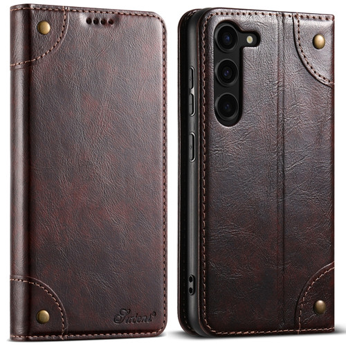 Samsung Galaxy S24+ 5G Suteni Baroque Calf Texture Buckle Wallet Leather Phone Case - Brown