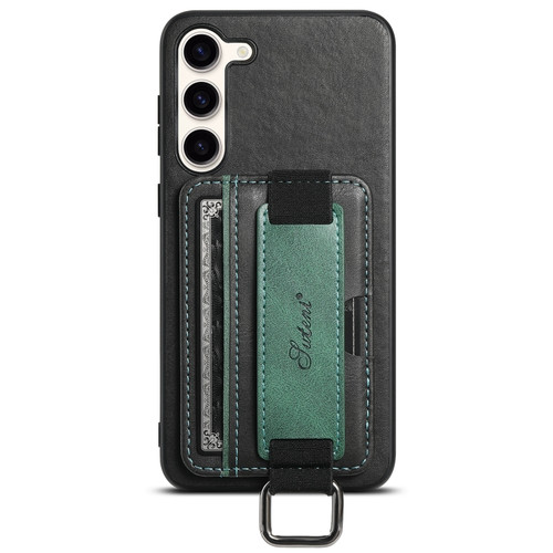 Samsung Galaxy S24+ 5G Suteni H13 Card Wallet Wrist Strap Holder PU Phone Case - Black