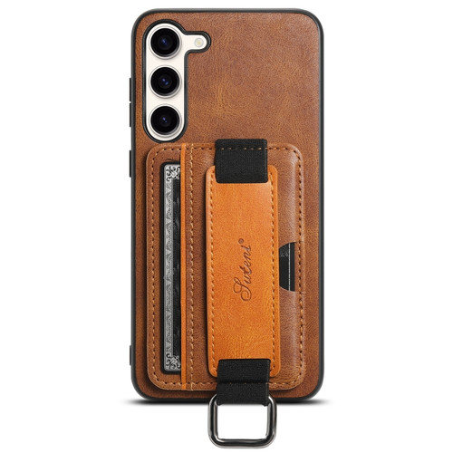 Samsung Galaxy S24+ 5G Suteni H13 Card Wallet Wrist Strap Holder PU Phone Case - Brown