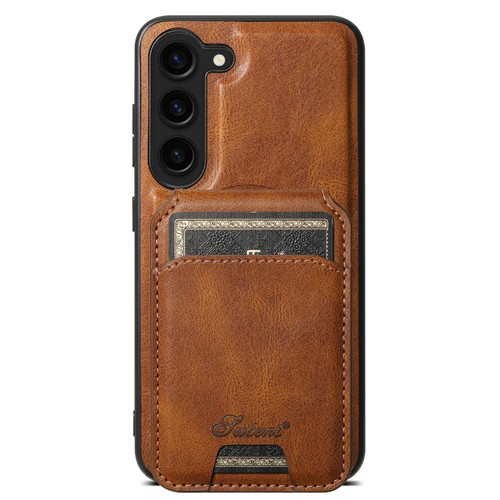 Samsung Galaxy S24+ 5G Suteni H15 MagSafe Oil Eax Leather Detachable Wallet Back Phone Case - Brown