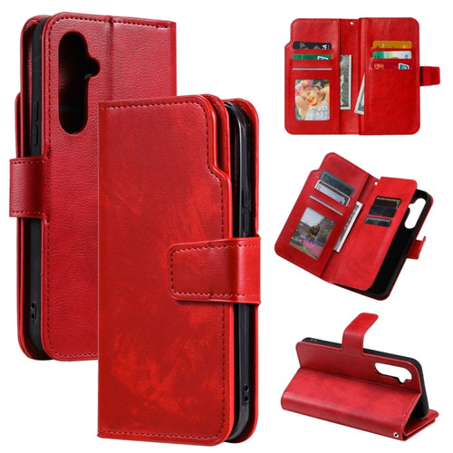 Samsung Galaxy S24+ 5G Tri-Fold 9-Card Wallets Leather Phone Case - Red