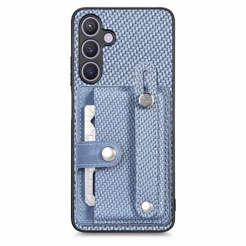 Samsung Galaxy S24+ 5G Wristband Kickstand Wallet Back Phone Case with Tool Knife - Blue