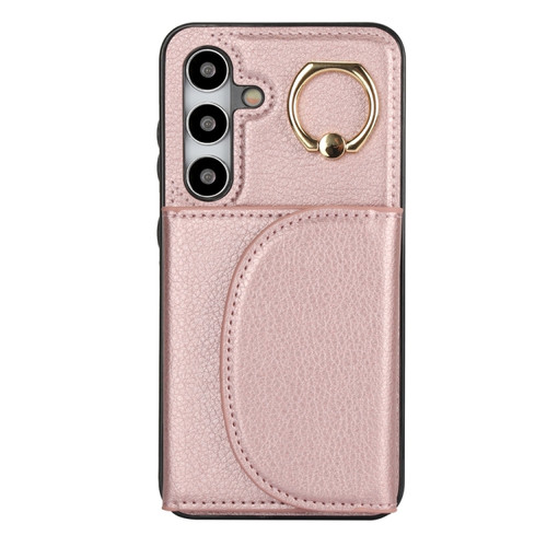 Samsung Galaxy S24+ 5G YM007 Ring Holder Card Bag Skin Feel Phone Case - Rose Gold