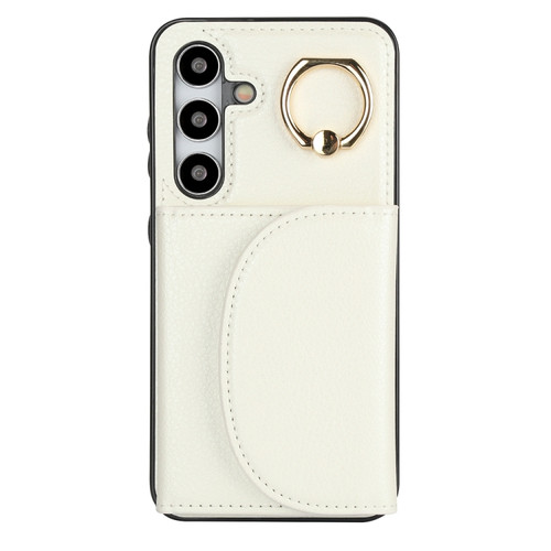 Samsung Galaxy S24+ 5G YM007 Ring Holder Card Bag Skin Feel Phone Case - White