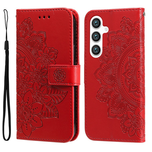 Samsung Galaxy S24+ 7-petal Flowers Embossing Leather Phone Case - Red