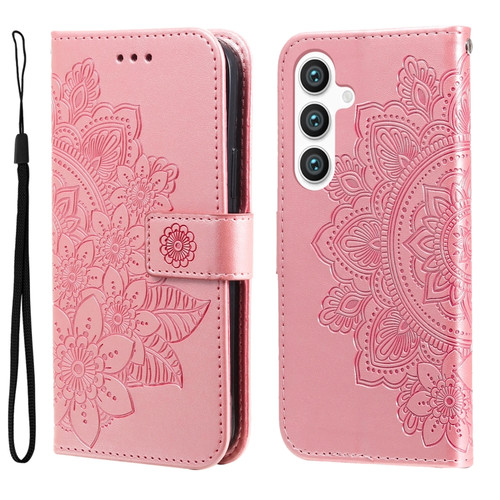Samsung Galaxy S24+ 7-petal Flowers Embossing Leather Phone Case - Rose Gold