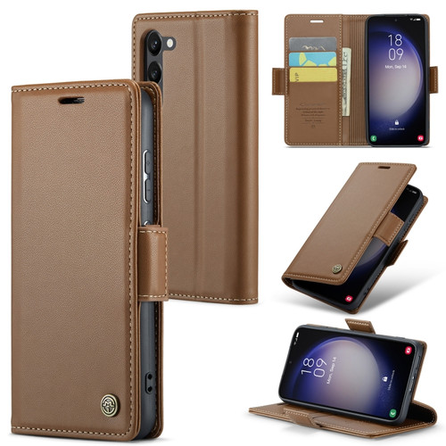 Samsung Galaxy S24+ CaseMe 023 Butterfly Buckle Litchi Texture RFID Anti-theft Leather Phone Case - Brown