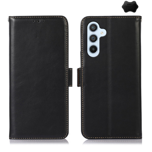 Samsung Galaxy S24+ Crazy Horse Top Layer Cowhide Leather Phone Case - Black