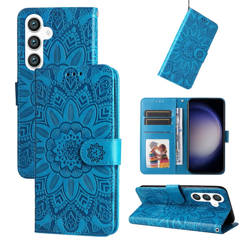 Samsung Galaxy S24+ Embossed Sunflower Leather Phone Case - Blue