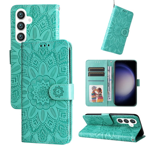 Samsung Galaxy S24+ Embossed Sunflower Leather Phone Case - Green