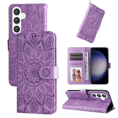 Samsung Galaxy S24+ Embossed Sunflower Leather Phone Case - Purple