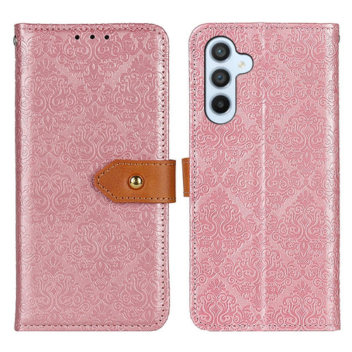 Samsung Galaxy S24+ European Floral Embossed Leather Phone Case - Pink