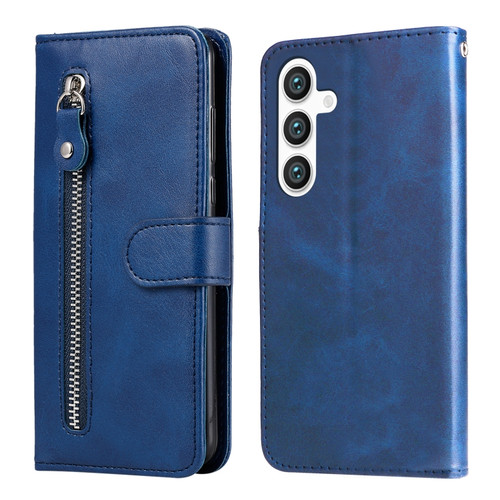 Samsung Galaxy S24+ Fashion Calf Texture Zipper Leather Phone Case - Blue