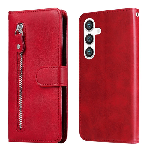 Samsung Galaxy S24+ Fashion Calf Texture Zipper Leather Phone Case - Red