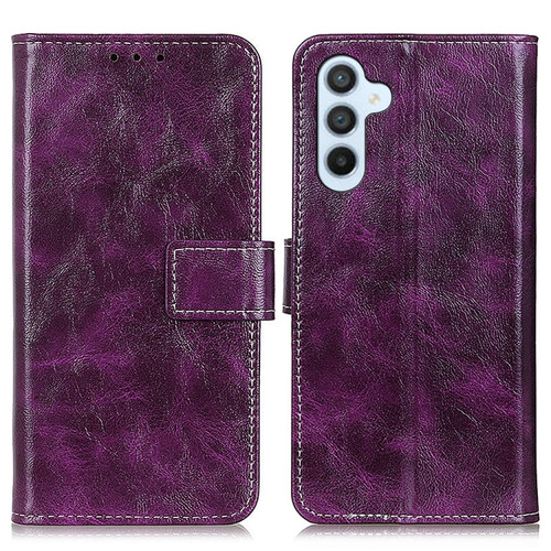 Samsung Galaxy S24+ Retro Crazy Horse Texture Leather Phone Case - Purple