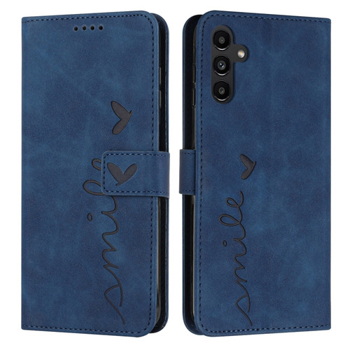 Samsung Galaxy S24+ Skin Feel Heart Embossed Leather Phone Case with Long Lanyard - Blue