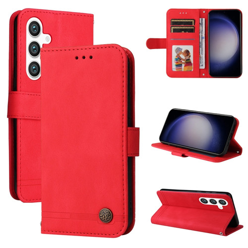 Samsung Galaxy S24+ Skin Feel Life Tree Metal Button Leather Phone Case - Red