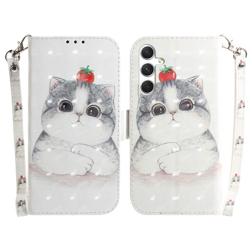 Samsung Galaxy S24 5G 3D Colored Horizontal Flip Leather Phone Case - Cute Cat