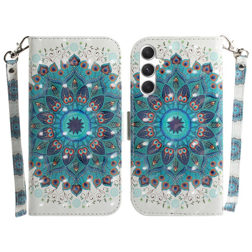 Samsung Galaxy S24 5G 3D Colored Horizontal Flip Leather Phone Case - Peacock Wreath