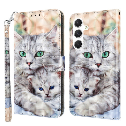 Samsung Galaxy S24 5G 3D Painted Leather Phone Case - Two Loving Cats