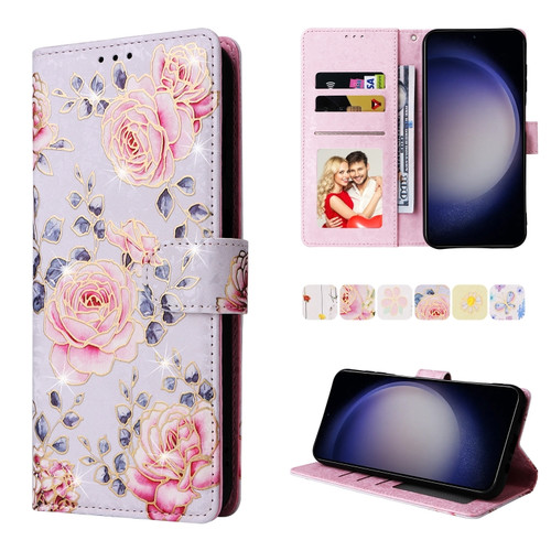 Samsung Galaxy S24 5G Bronzing Painting RFID Leather Case - Pastoral Rose