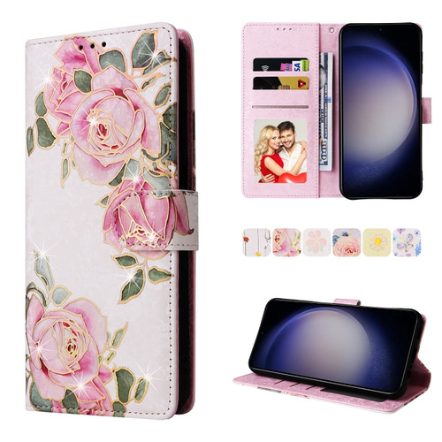 Samsung Galaxy S24 5G Bronzing Painting RFID Leather Case - Rose Flower