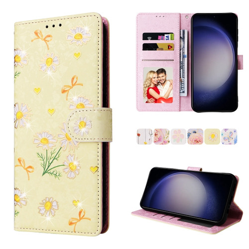 Samsung Galaxy S24 5G Bronzing Painting RFID Leather Case - Yellow Daisy