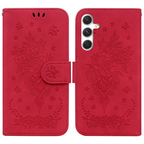 Samsung Galaxy S24 5G Butterfly Rose Embossed Leather Phone Case - Red