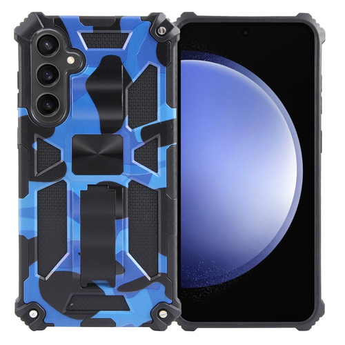 Samsung Galaxy S24 5G Camouflage Armor Kickstand TPU + PC Magnetic Phone Case - Dark Blue
