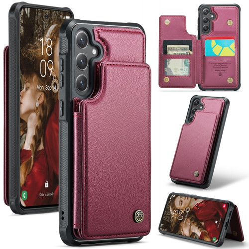 Samsung Galaxy S24 5G CaseMe C22 PC+TPU Business Style RFID Anti-theft Leather Phone Case - Wine Red