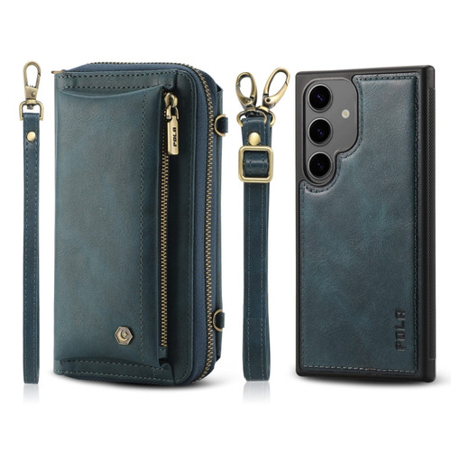 Samsung Galaxy S24 5G Crossbody Multi-functional Zipper Wallet Leather Phone Case - Green