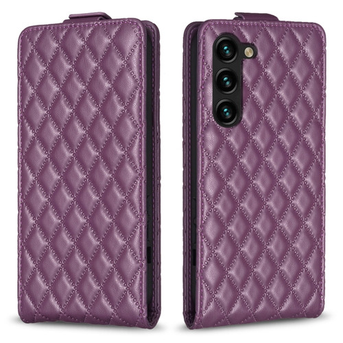 Samsung Galaxy S24 5G Diamond Lattice Vertical Flip Leather Phone Case - Dark Purple