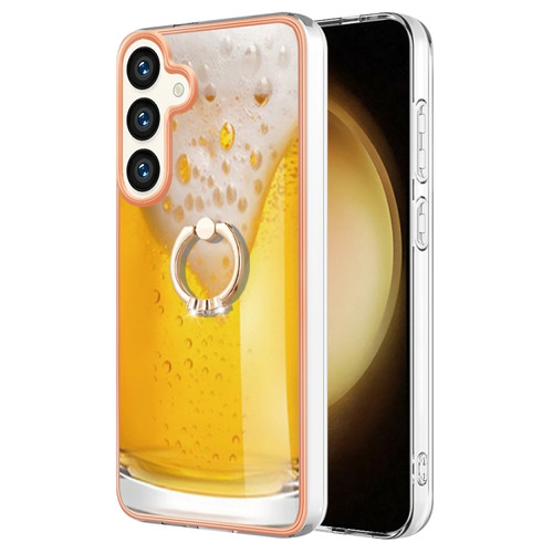 Samsung Galaxy S24 5G Electroplating Dual-side IMD Phone Case with Ring Holder - Draft Beer