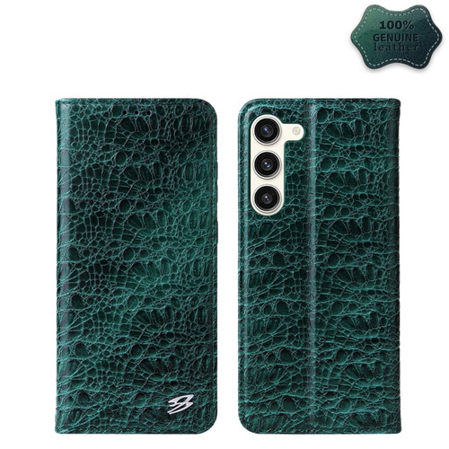 Samsung Galaxy S24 5G Fierre Shann Crocodile Texture Magnetic Genuine Leather Phone Case - Green