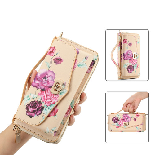 Samsung Galaxy S24 5G Flower Multi-functional Crossbody Zipper Wallet Leather Phone Case - Yellow