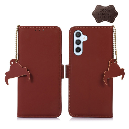 Samsung Galaxy S24 5G Genuine Leather Magnetic RFID Leather Phone Case - Coffee