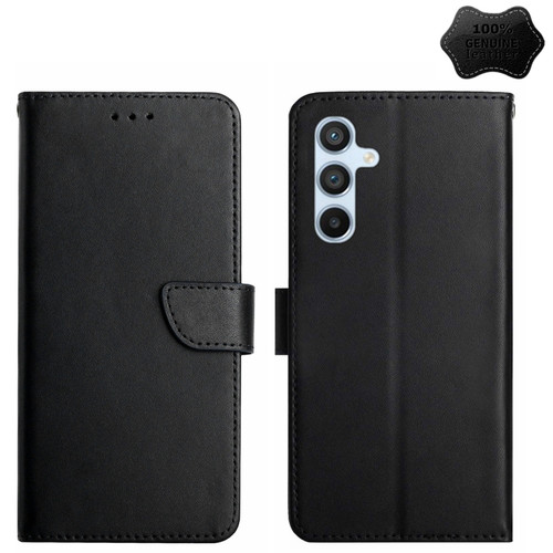 Samsung Galaxy S24 5G HT02 Genuine Leather Fingerprint-proof Flip Phone Case - Black