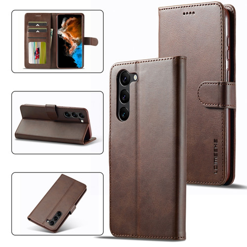 Samsung Galaxy S24 5G LC.IMEEKE Calf Texture Leather Phone Case - Coffee