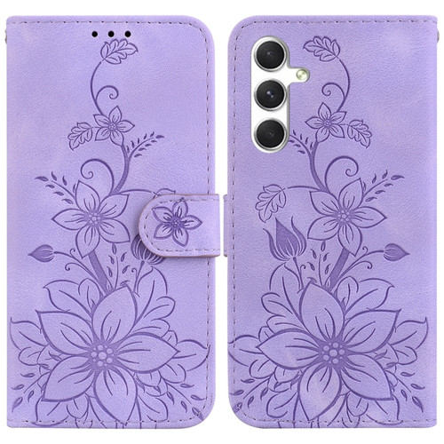 Samsung Galaxy S24 5G Lily Embossed Leather Phone Case - Purple